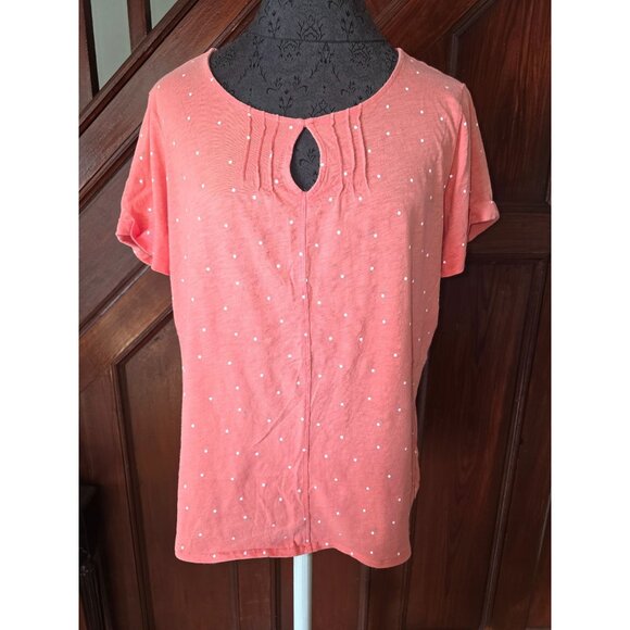 L.L.Bean Womens Coral Polka Dot Short Sleeve Blouse M - Picture 1 of 6